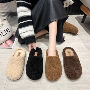 Ženske kućne papuče s gornjim dijelom od velura, unutarnjom pamučnom podstavom i gumom na potplatu – korejski stil, platforma 0–3 cm, protuklizne i tople