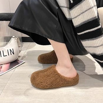 Ženske kućne papuče s gornjim dijelom od velura, unutarnjom pamučnom podstavom i gumom na potplatu – korejski stil, platforma 0–3 cm, protuklizne i tople