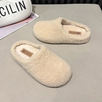 Ženske kućne papuče s gornjim dijelom od velura, unutarnjom pamučnom podstavom i gumom na potplatu – korejski stil, platforma 0–3 cm, protuklizne i tople