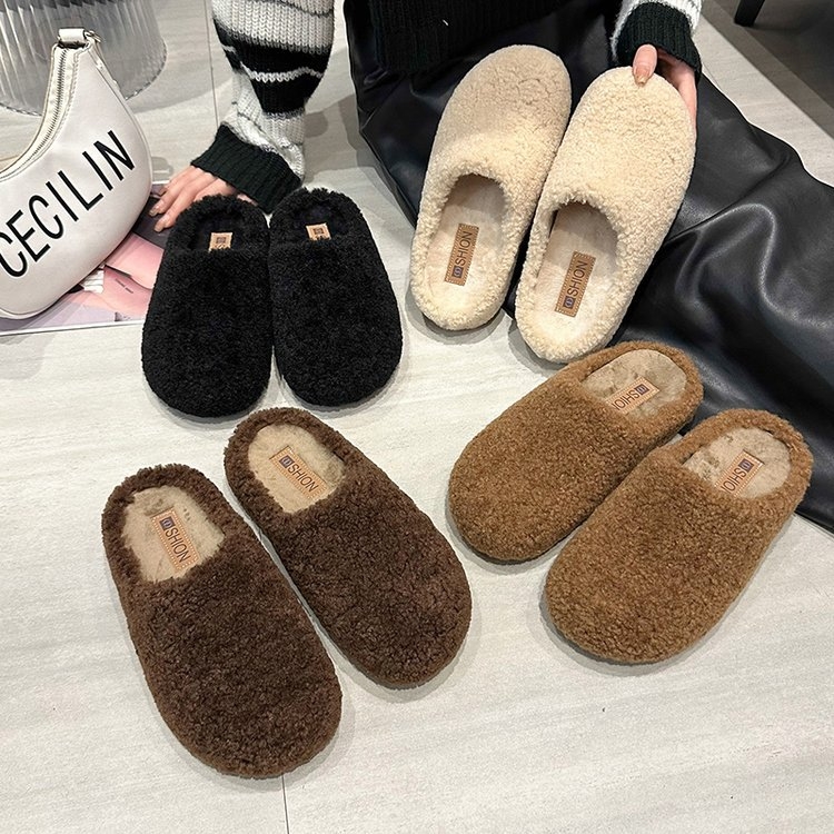 Ženske kućne papuče s gornjim dijelom od velura, unutarnjom pamučnom podstavom i gumom na potplatu – korejski stil, platforma 0–3 cm, protuklizne i tople