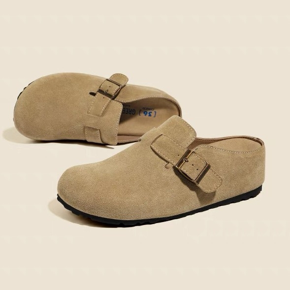 Ženske cipele od prave kože s debelim potplatom u Birkenstock stilu, zatvoren vrh, slip-on, gumena potplata, unutrašnjost od super vlakana