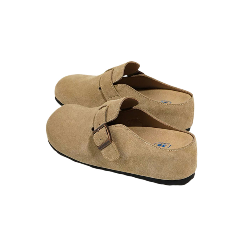 Ženske cipele od prave kože s debelim potplatom u Birkenstock stilu, zatvoren vrh, slip-on, gumena potplata, unutrašnjost od super vlakana