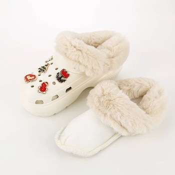 Crocs stila kurpes ziemai ar noņemamu kokvilnas un vilnas pārklājumu, pūkaina iekšpuse, putas zole, plakana pamatne