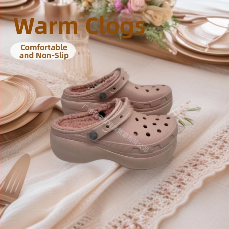 Sieviešu vidēja papēža klogs ar EVA apdari un pūkainu odai — aizvērts purns, 3 cm biezums, injekcijas formēta zole