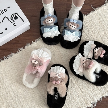 Ženske papuče s karikaturalnim uzorkom, debela potplata 3–5 cm, gornji dio od velura, gumeni đon, unutarnja podstava od umjetne dlake