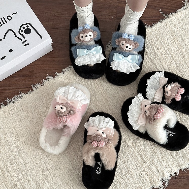Ženske papuče s karikaturalnim uzorkom, debela potplata 3–5 cm, gornji dio od velura, gumeni đon, unutarnja podstava od umjetne dlake