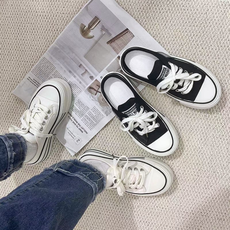 Dámske plátenné topánky s hrubou platformou, slip-on, gumová podrážka, okrúhla špička, voľnočasové