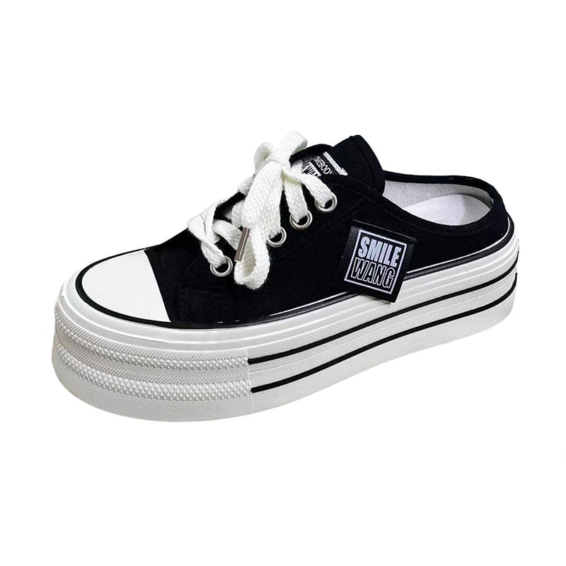 Dámske plátenné topánky s hrubou platformou, slip-on, gumová podrážka, okrúhla špička, voľnočasové