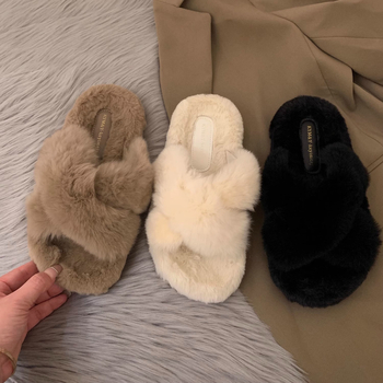 Dámske chlpaté papuče v kórejskom štýle, vrchný materiál z králičieho kožušiny, vnútorná výstelka z umelej srsti, gumová podrážka, platforma 3-5 cm, Slip-On, na denné nosenie, Zima 2025