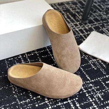Ženske Baotou slip-on papuče, gornji dio PU, zaobljeni vrh, gumeni đon, unutarnji materijal od super vlakana