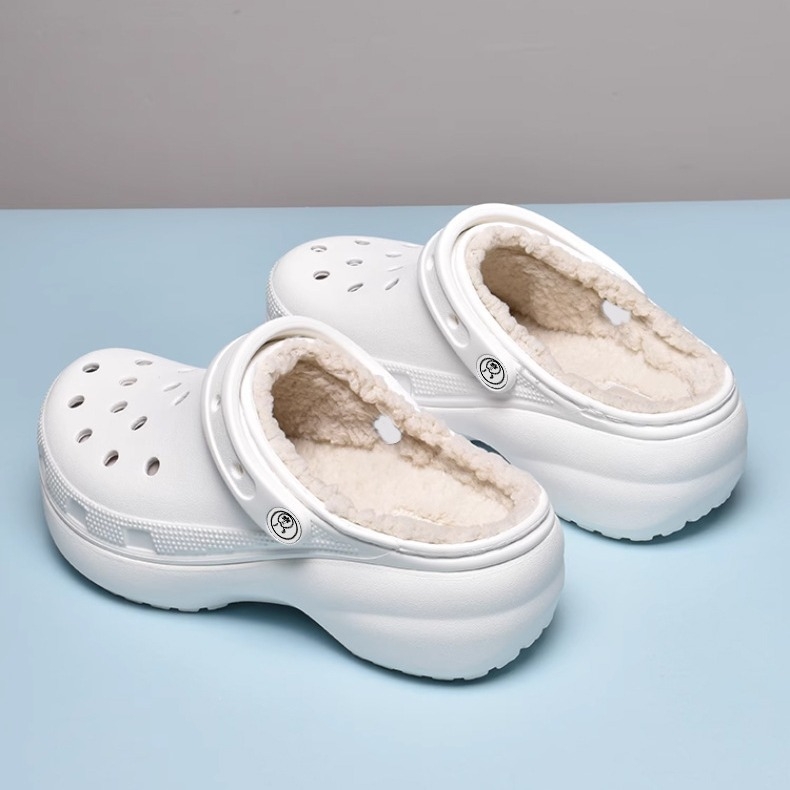 Sieviešu vidēja papēža kurpes ar caurumiem, trušu kažokādas odere, EVA zole