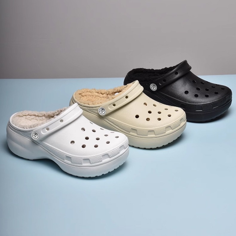 Sieviešu vidēja papēža kurpes ar caurumiem, trušu kažokādas odere, EVA zole