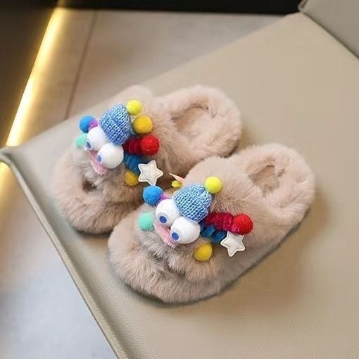 Ženske plišane papuče s jednim remenom, 4 cm debeli potplat, 2 cm povećanje visine, PVC gornji dio i potplat, okrugli vrh, casual zima 2024