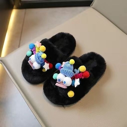 Ženske plišane papuče s jednim remenom, 4 cm debeli potplat, 2 cm povećanje visine, PVC gornji dio i potplat, okrugli vrh, casual zima 2024