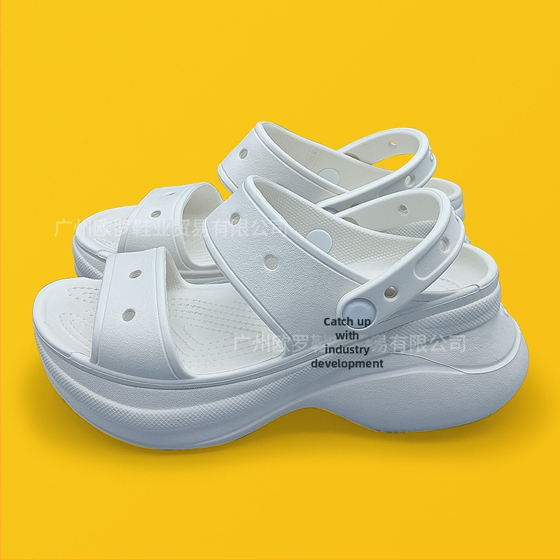 Moterys Crocs stiliaus sandalai su EVA viršutine ir EVA padu, 6 cm aukštinimas, Whale dvigubų dirželių serija, neslidūs uždaryti pirštų gali, vasara 2025