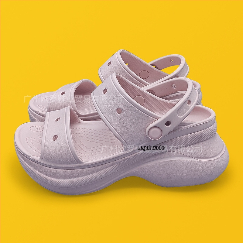 Moterys Crocs stiliaus sandalai su EVA viršutine ir EVA padu, 6 cm aukštinimas, Whale dvigubų dirželių serija, neslidūs uždaryti pirštų gali, vasara 2025