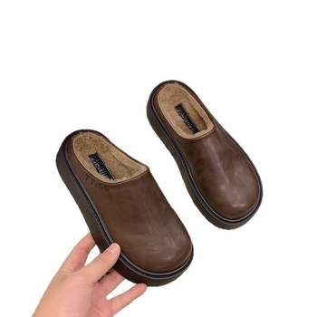Ženske papuče s debelim potplatom, PU koža, gumeni potplat, slip-on, povećanje visine 3–5 cm