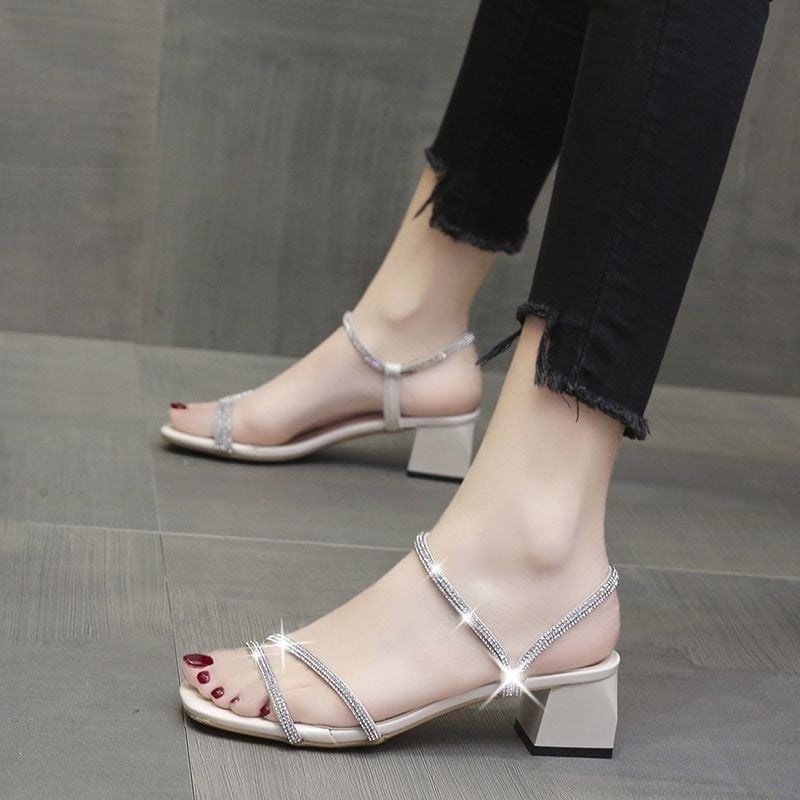 Sandale dama cu vârf în formă de gură de pește, partea superioară PU, stil roman, talpă din cauciuc, închidere cu cataramă