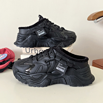 Ženske tenisice s fleece unutrašnjosti, PU gornji dio, okrugli vrh, korejski stil, gumeni potplat, unutrašnjost od umjetnog kratkog pliša