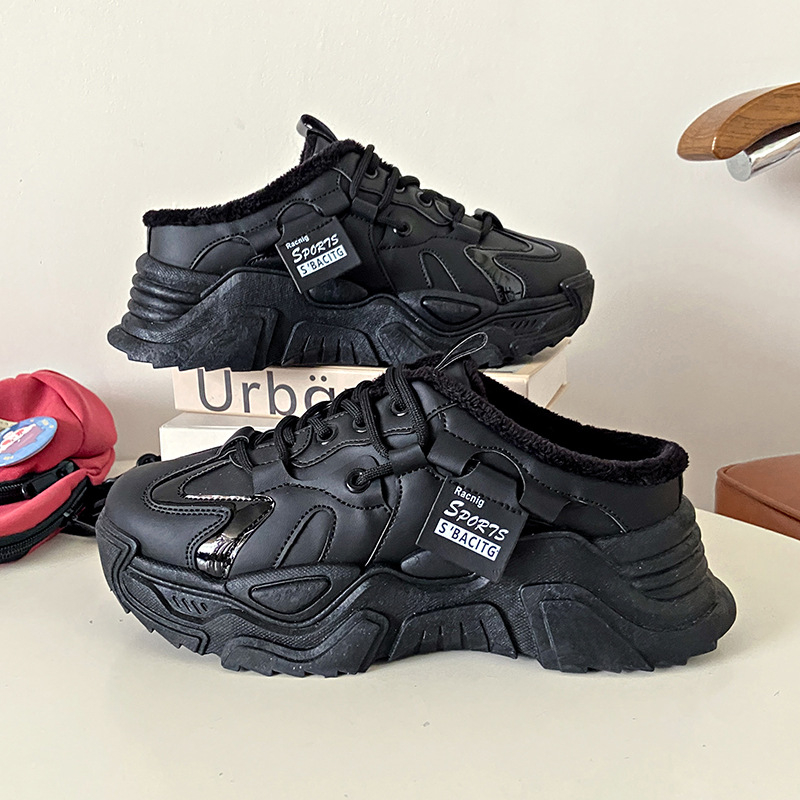 Ženske tenisice s fleece unutrašnjosti, PU gornji dio, okrugli vrh, korejski stil, gumeni potplat, unutrašnjost od umjetnog kratkog pliša