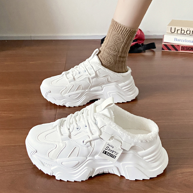 Ženske tenisice s fleece unutrašnjosti, PU gornji dio, okrugli vrh, korejski stil, gumeni potplat, unutrašnjost od umjetnog kratkog pliša
