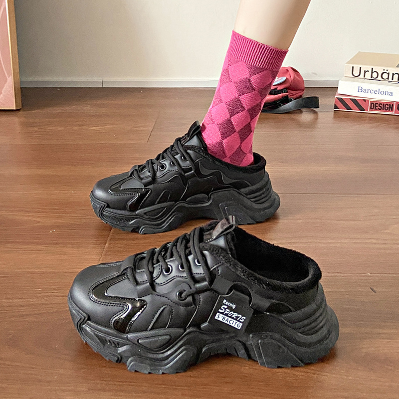 Ženske tenisice s fleece unutrašnjosti, PU gornji dio, okrugli vrh, korejski stil, gumeni potplat, unutrašnjost od umjetnog kratkog pliša