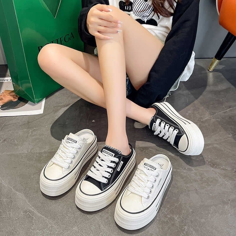 Sieviešu apavi ar bieza zole, bez papēža, apaļa purngala, elpojošs režģa augšdaļa, gumijas zole, vasara 2025