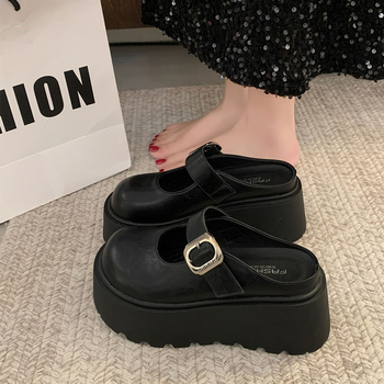 Baotou Mary Jane platformas kurpes ar bieza zole, apaļa purngala, gumijas zole, augšējais materiāls un odere no superšķiedras, Korejas stils