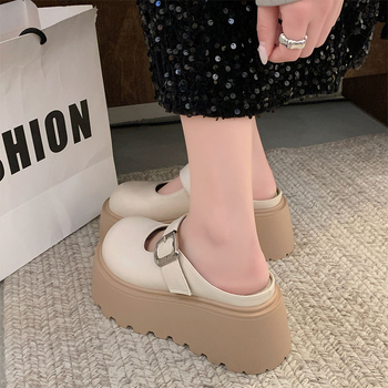 Baotou Mary Jane platformas kurpes ar bieza zole, apaļa purngala, gumijas zole, augšējais materiāls un odere no superšķiedras, Korejas stils