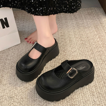 Baotou Mary Jane platformas kurpes ar bieza zole, apaļa purngala, gumijas zole, augšējais materiāls un odere no superšķiedras, Korejas stils
