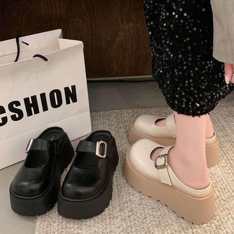 Baotou Mary Jane platformas kurpes ar bieza zole, apaļa purngala, gumijas zole, augšējais materiāls un odere no superšķiedras, Korejas stils