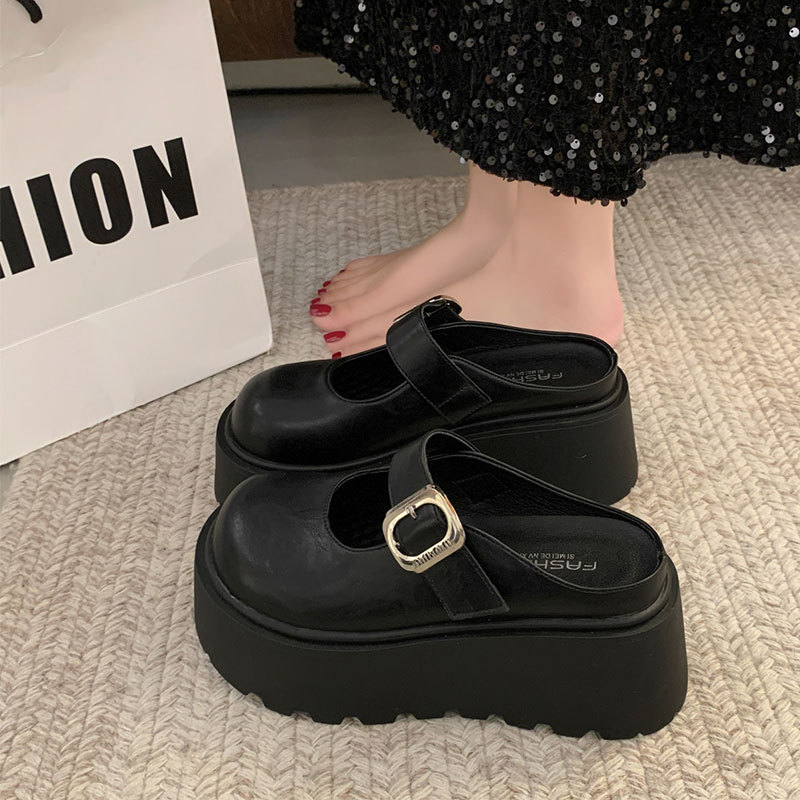 Baotou Mary Jane platformas kurpes ar bieza zole, apaļa purngala, gumijas zole, augšējais materiāls un odere no superšķiedras, Korejas stils