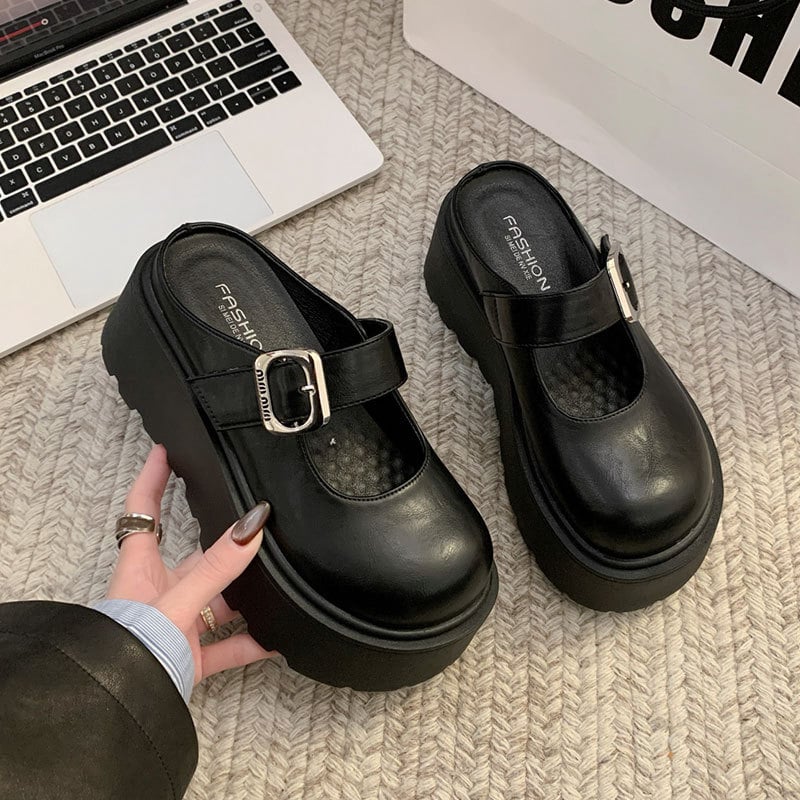 Baotou Mary Jane platformas kurpes ar bieza zole, apaļa purngala, gumijas zole, augšējais materiāls un odere no superšķiedras, Korejas stils
