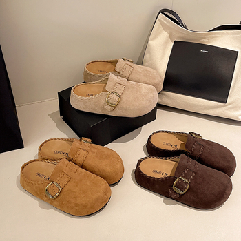 Deer Season Birkenstock stilā slip-on sandaļi ar biezu zoli, iekšēja pacelšana, sprādze, zamšņa augšdaļa, Baotou pirksta forma, retro stils, rudens 2025