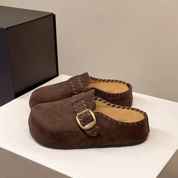 Deer Season Birkenstock stilā slip-on sandaļi ar biezu zoli, iekšēja pacelšana, sprādze, zamšņa augšdaļa, Baotou pirksta forma, retro stils, rudens 2025