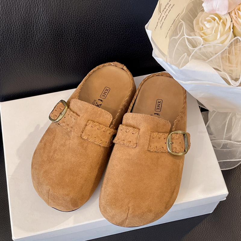 Deer Season Birkenstock stilā slip-on sandaļi ar biezu zoli, iekšēja pacelšana, sprādze, zamšņa augšdaļa, Baotou pirksta forma, retro stils, rudens 2025