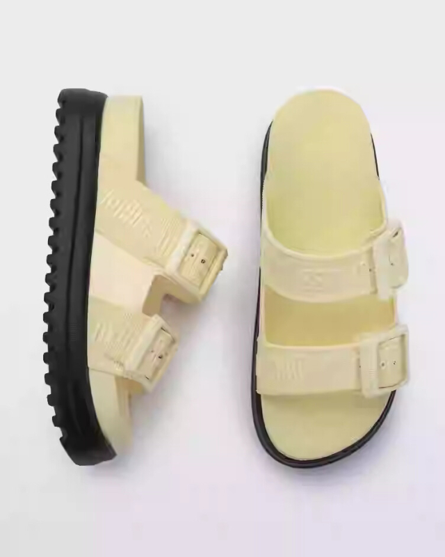 Sandale platformă cu cataramă, PVC pe exterior și talpă PVC, vârf rotund, stil urban