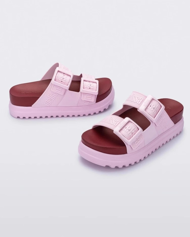 Sandale platformă cu cataramă, PVC pe exterior și talpă PVC, vârf rotund, stil urban