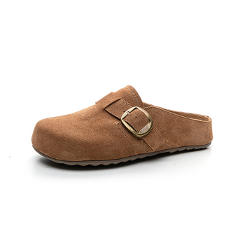 Toe-Cap Back Sandals - Genuine Leather Quality, Cow Suede Upper, Round Toe, Rubber Sole, Super Fiber Lining, Slip-On Women's Shoes