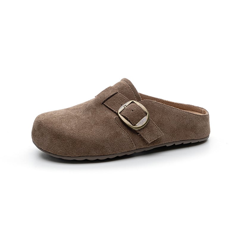 Toe-Cap Back Sandals - Genuine Leather Quality, Cow Suede Upper, Round Toe, Rubber Sole, Super Fiber Lining, Slip-On Women's Shoes