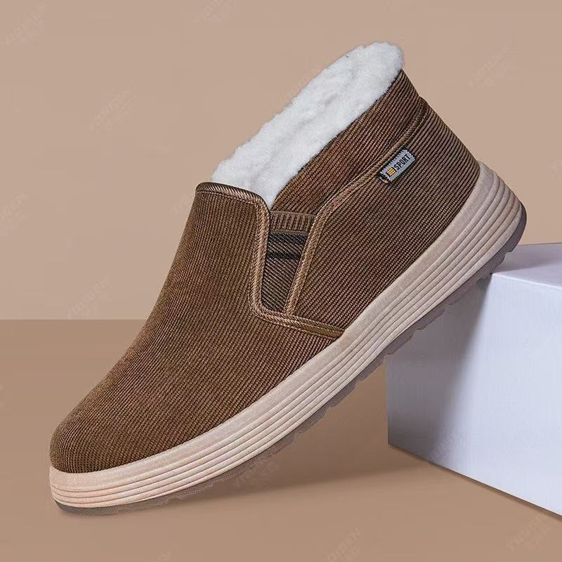 Papuče za kuću - Visoko Corduroy gornja, Debeli pamuk s fleece podstavom, PVC potplat, S petom, Zima 2023