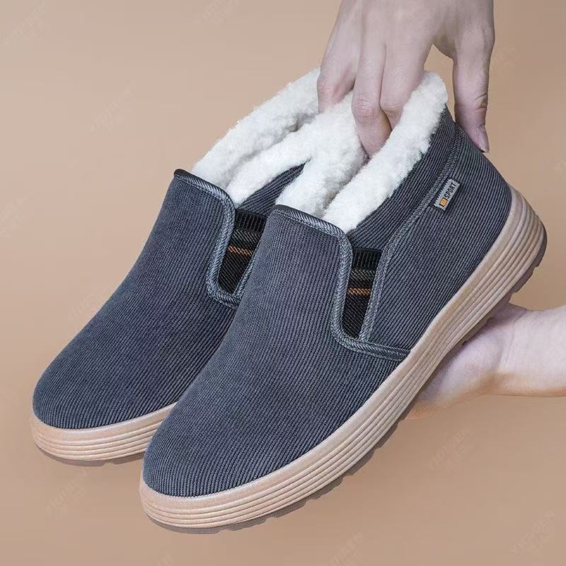Papuče za kuću - Visoko Corduroy gornja, Debeli pamuk s fleece podstavom, PVC potplat, S petom, Zima 2023