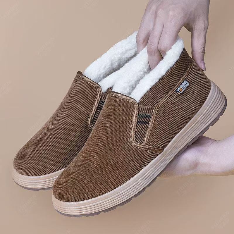 Papuče za kuću - Visoko Corduroy gornja, Debeli pamuk s fleece podstavom, PVC potplat, S petom, Zima 2023