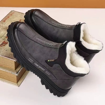 Pantofi de iarnă pentru bărbați din bumbac, cu căptușeală de pluș — slip-on, înalte, căptușeală groasă, partea superioară: piele sintetică, talpă PVC