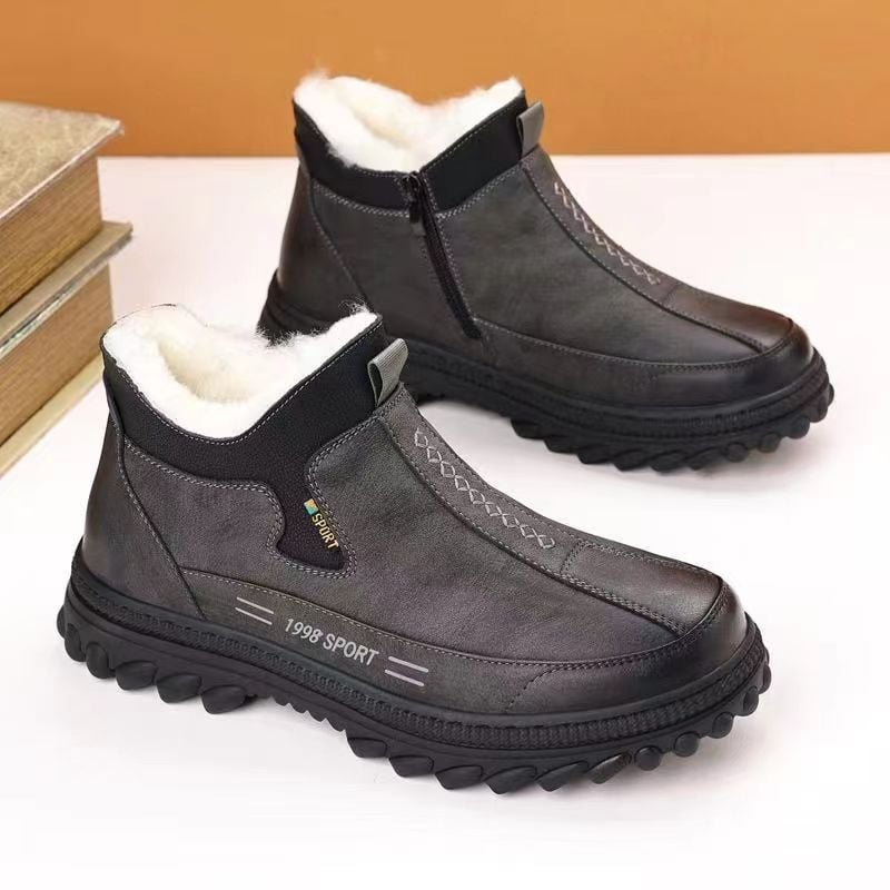 Pantofi de iarnă pentru bărbați din bumbac, cu căptușeală de pluș — slip-on, înalte, căptușeală groasă, partea superioară: piele sintetică, talpă PVC