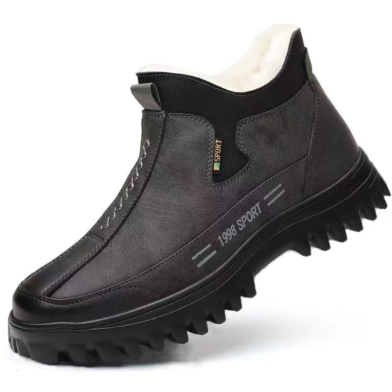 Pantofi de iarnă pentru bărbați din bumbac, cu căptușeală de pluș — slip-on, înalte, căptușeală groasă, partea superioară: piele sintetică, talpă PVC