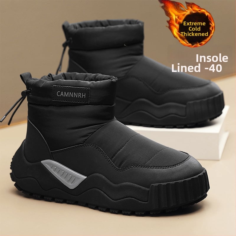 Мъжки снежни ботуши, PU горна част, подплата от изкуствен къс плюш, подметка с инжекционно формована технология, зимни обувки с нисък ток (1–3 см)