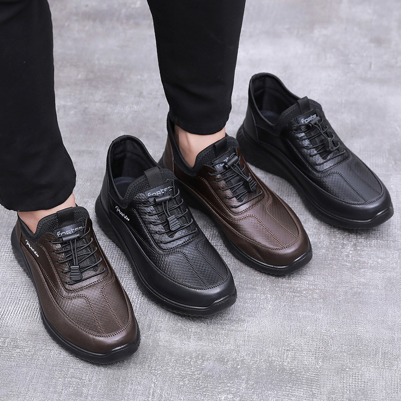 Мъжки кожени снегоботи, PU горна част и подметка, подплата от изкуствен плюш, инжекционно формована подметка, леки и дишащи, противохлъзгаща подметка, зимен сезон 2025