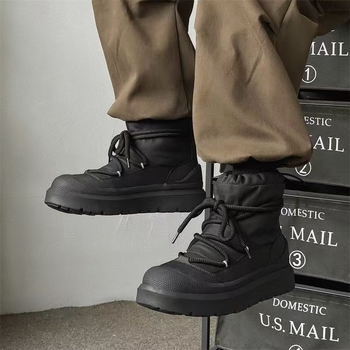 Unisex zimske čizme za snijeg, gornji dio od down canvas, anti-slip gumena potplata, srednja visina pete 3-5 cm, unutarnja podstava od umjetnog kratkog pliša