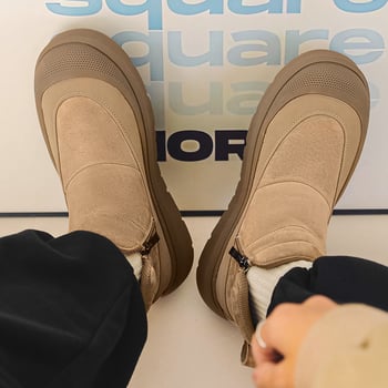 Зимни мъжки високи снегоботи, набук горна част, подплата от изкуствен пух, противохлъзгаща гумена подметка, дебело ходило